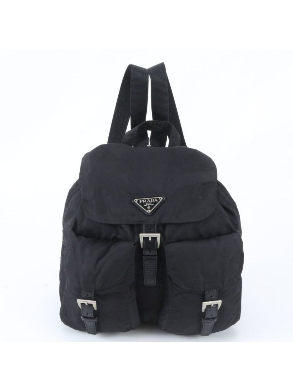 Prada Tessuto Nylon Triangle Logo Leather Backpack Black
